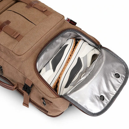 Convertible 40L travel backpack with USB port and 18+ compartments, fits 17 inch laptop, ideal for men and women a8013 brown backpacks