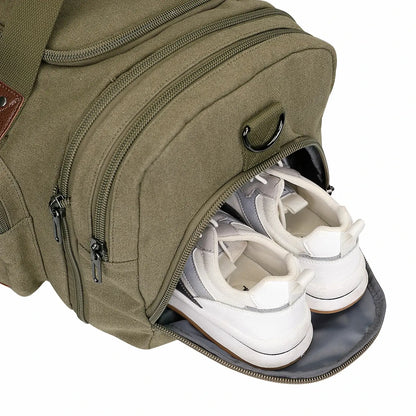 witzman Mens Fashion Large GREEN Canvas Travel Duffle Bags best carry-on bag for international travel #color_green