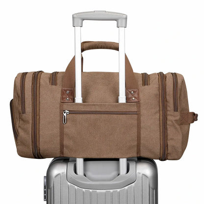 witzman brown Mens Fashion Large Canvas Travel Duffle Bags best carry-on bag for international travel #color_brown