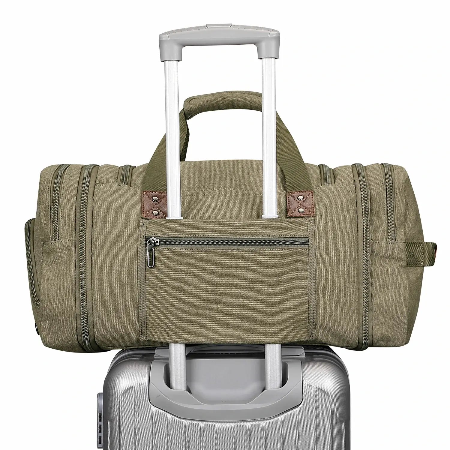 witzman Mens Fashion Large GREEN Canvas Travel Duffle Bags best carry-on bag for international travel #color_green