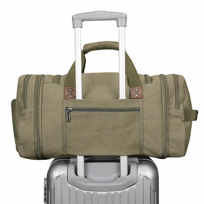 witzman Mens Fashion Large GREEN Canvas Travel Duffle Bags best carry-on bag for international travel #color_green