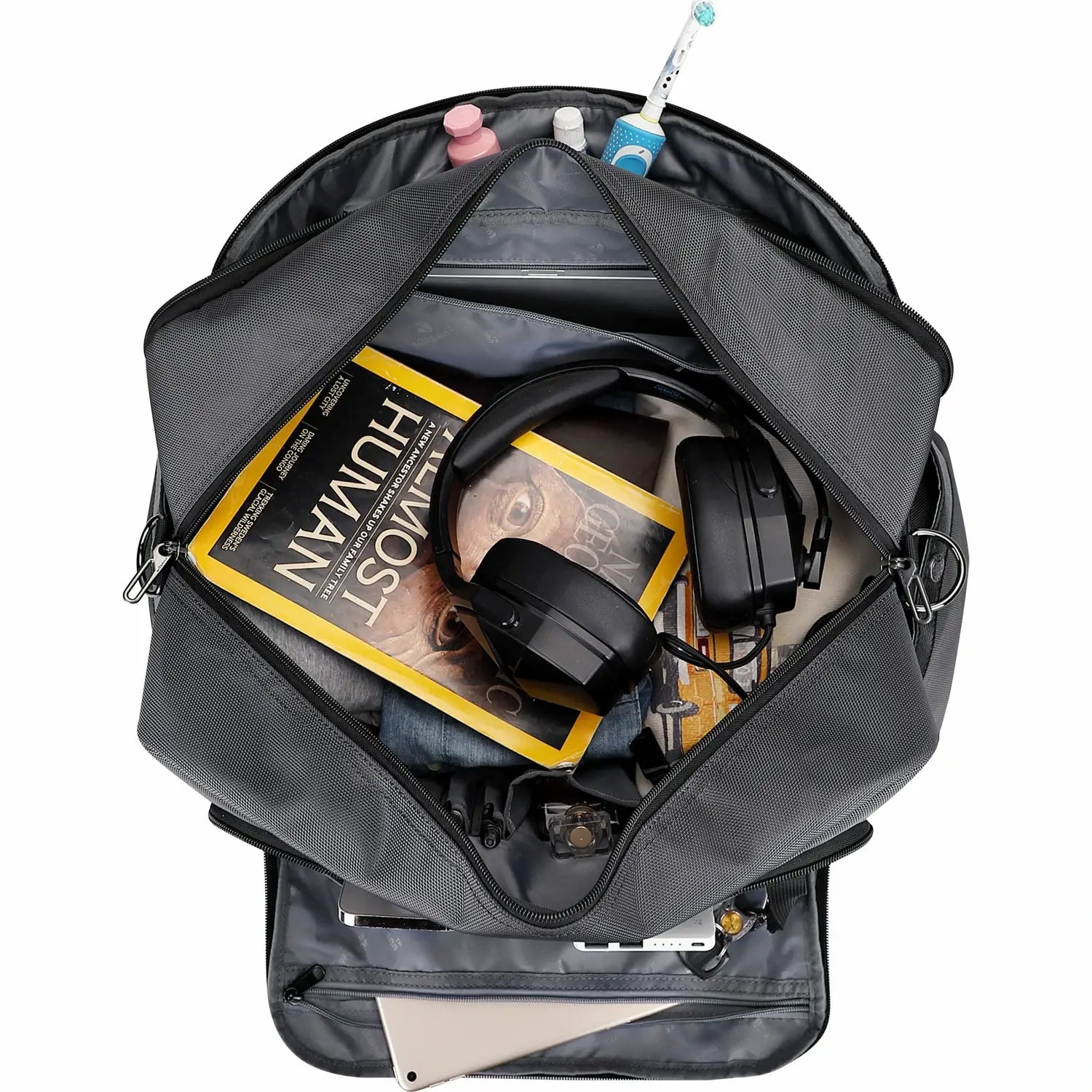 High-end fashion travel nylon duffle bag set #color_grey