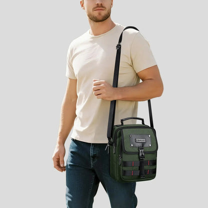 WITZMAN B708 men’s lightweight nylon crossbody bag with front MOLLE webbing - green messenger shoulder bag