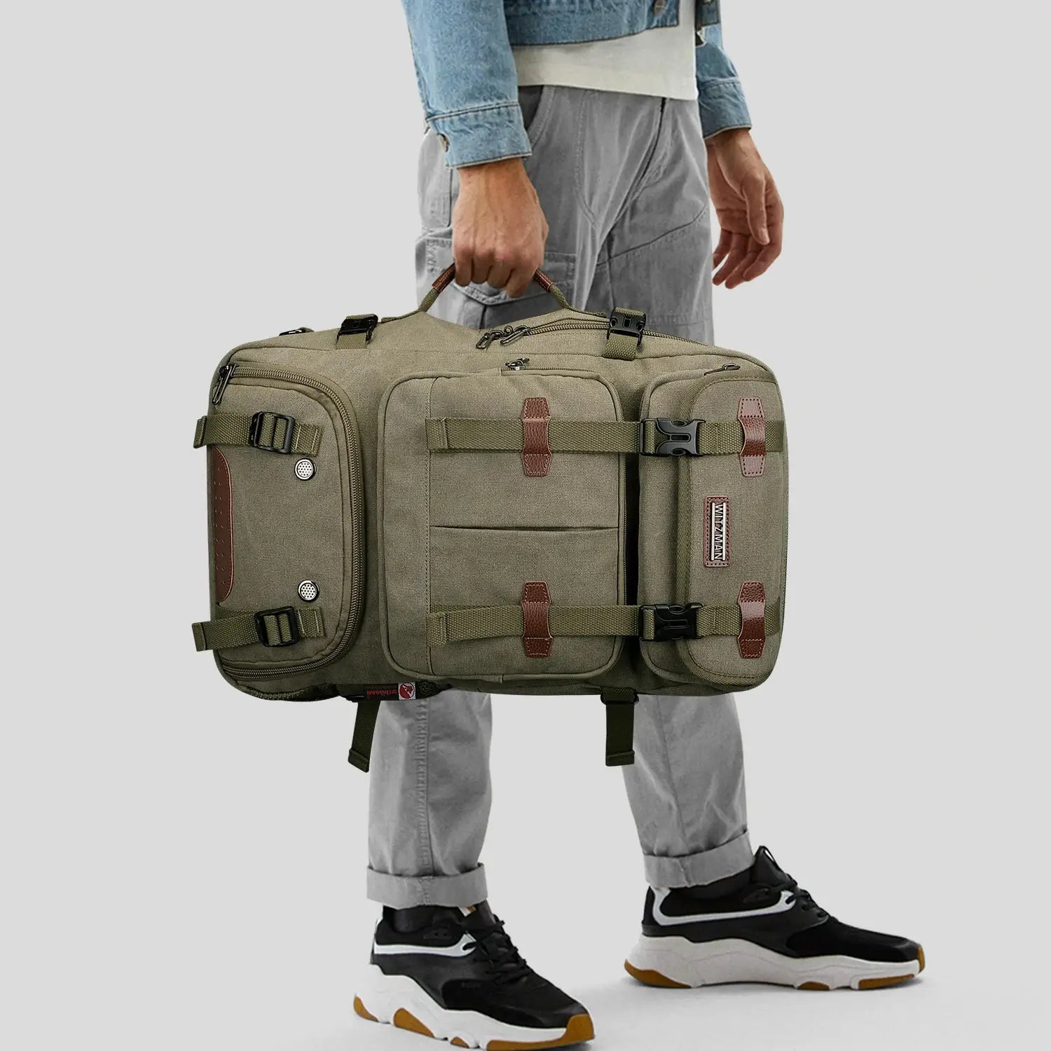 Convertible 40L travel backpack with USB port and 18+ compartments, fits 17 inch laptop, ideal for men and women a8013 best amry green large tote backpack for men