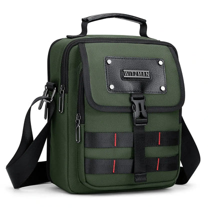 WITZMAN B708 men’s lightweight nylon crossbody bag with front MOLLE webbing - green messenger bag