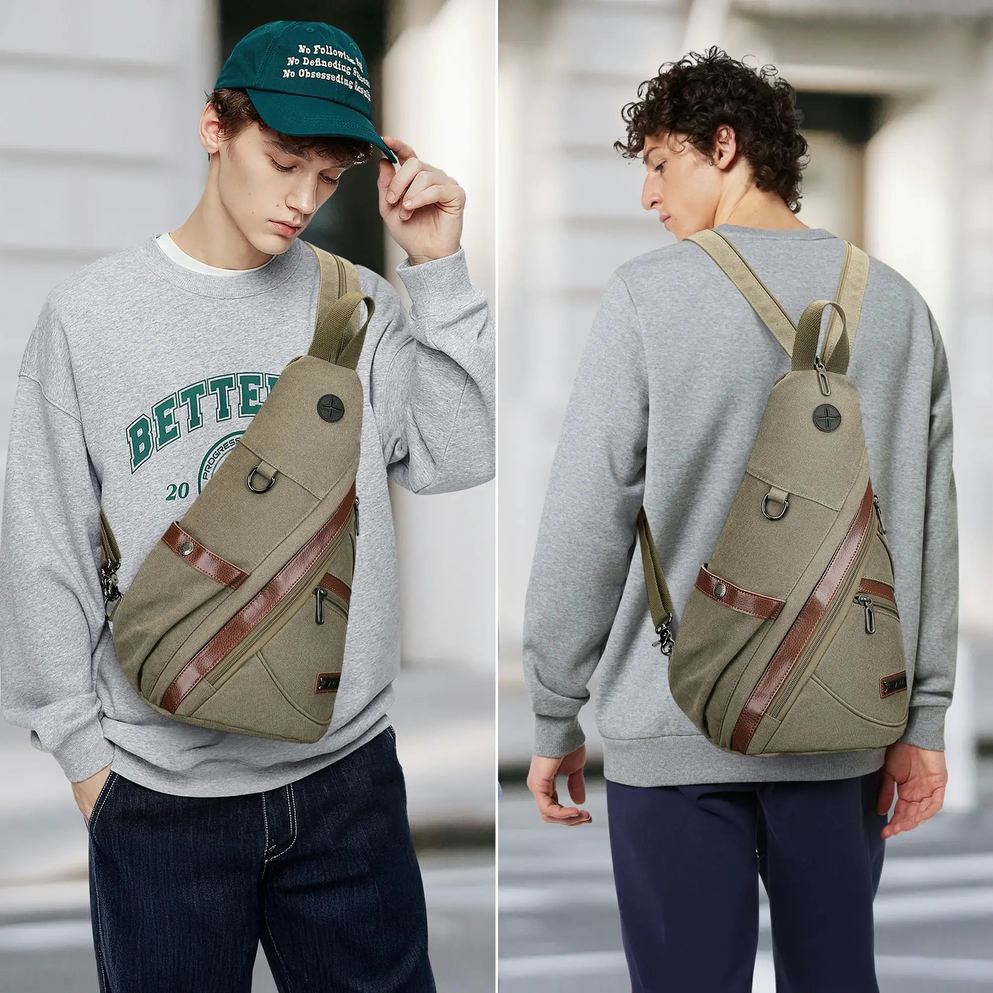 a8004 Canvas Sling Bag for Men Women #color_green