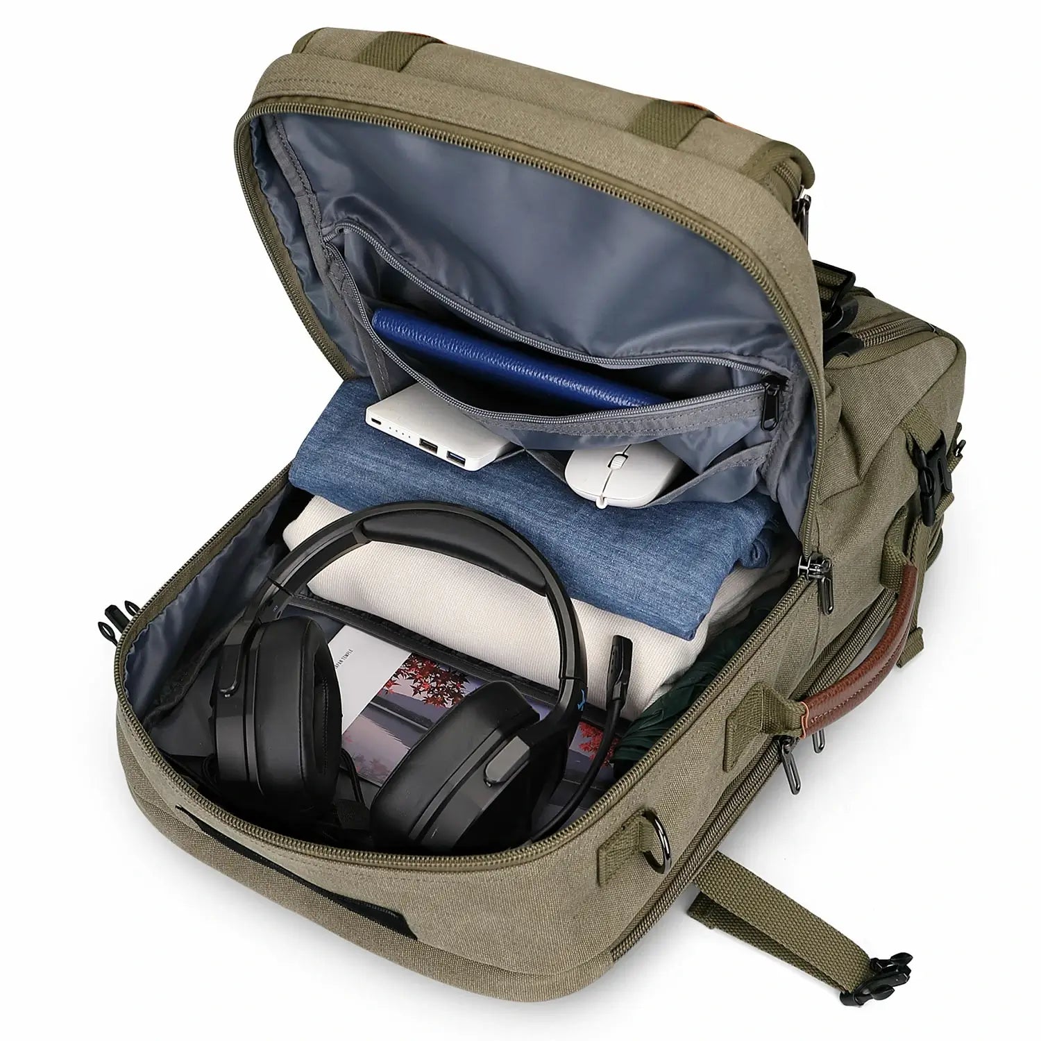 Convertible 40L travel backpack with USB port and 18+ compartments, fits 17 inch laptop, ideal for men and women a8013 best amry green large backpack