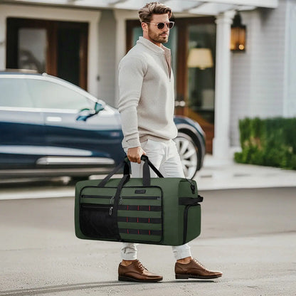 Foldable Duffel Bag for Travel 65L Lightweight Packable amry green nylon bag