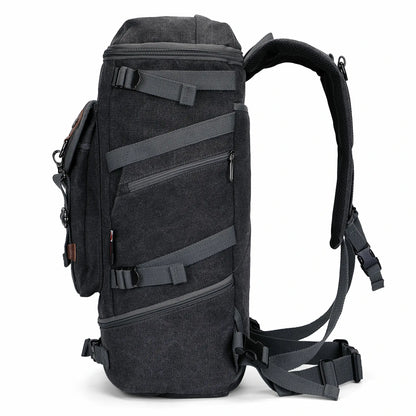 Vintage canvas travel backpack with shoe compartment and laptop sleeve – carry-on size a568-2 black