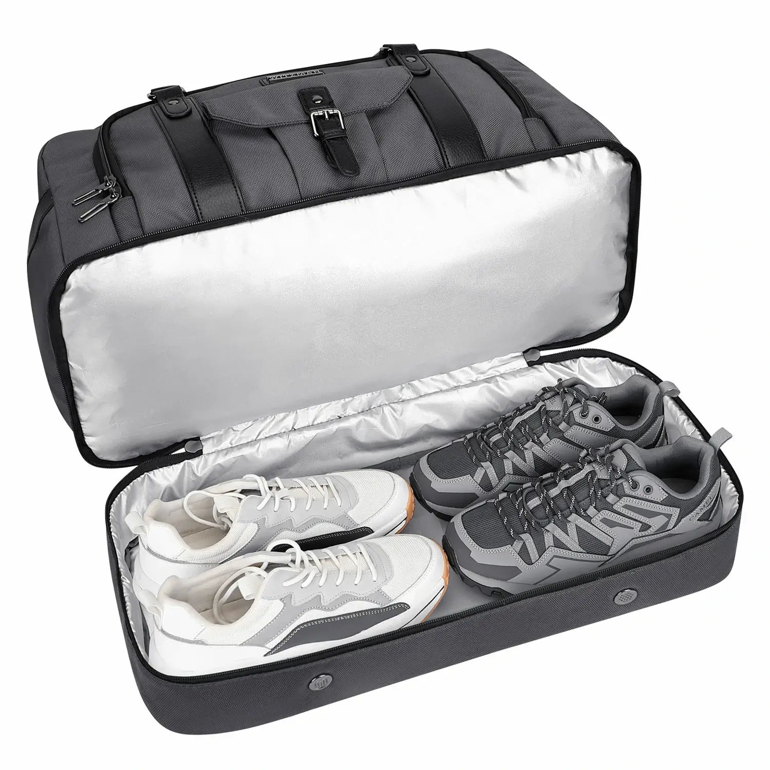 High-end fashion travel nylon duffle bag set #color_grey