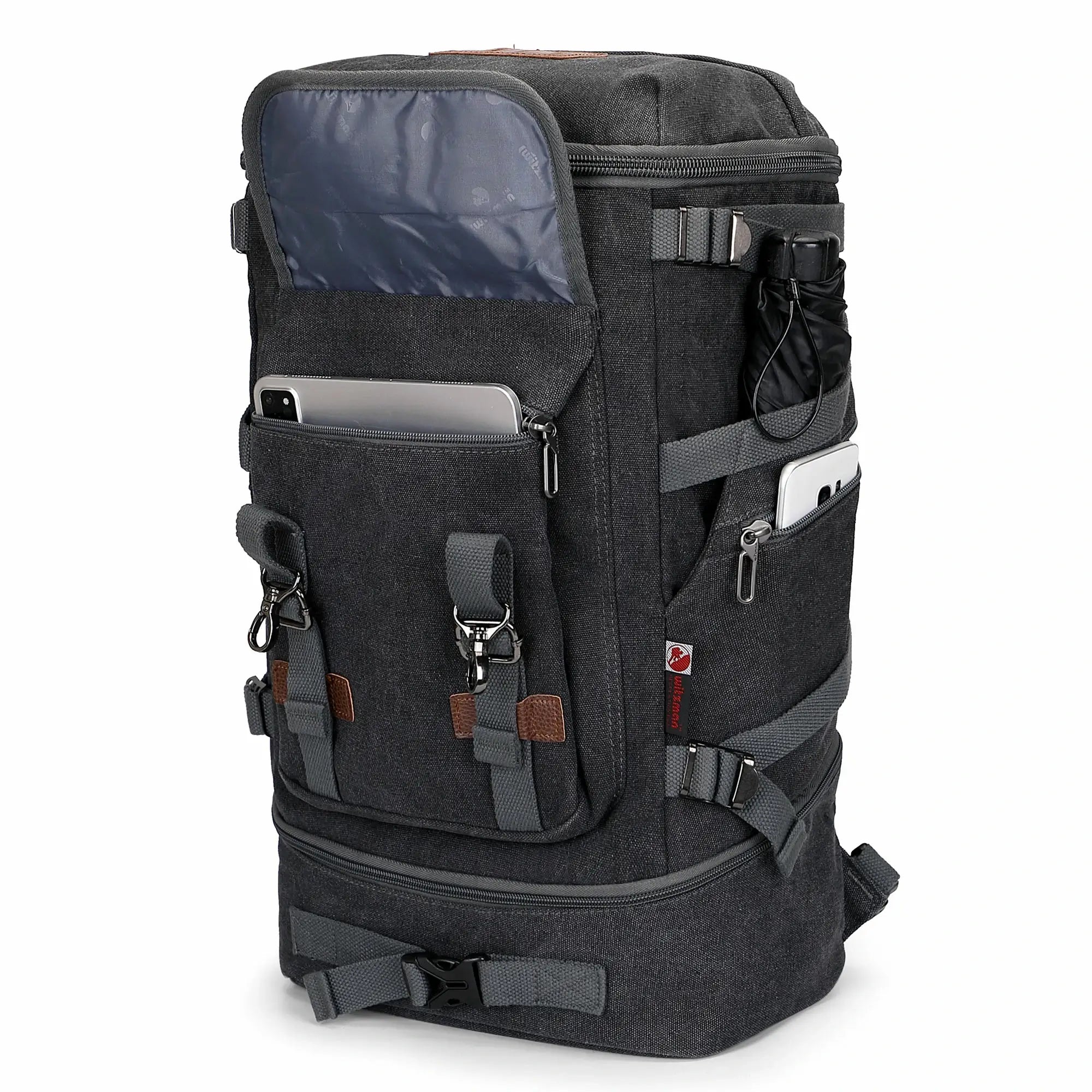 Vintage canvas travel backpack with shoe compartment and laptop sleeve – carry-on size a568-2 black