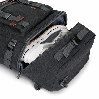 Vintage canvas travel backpack with shoe compartment and laptop sleeve – carry-on size a568-2 black