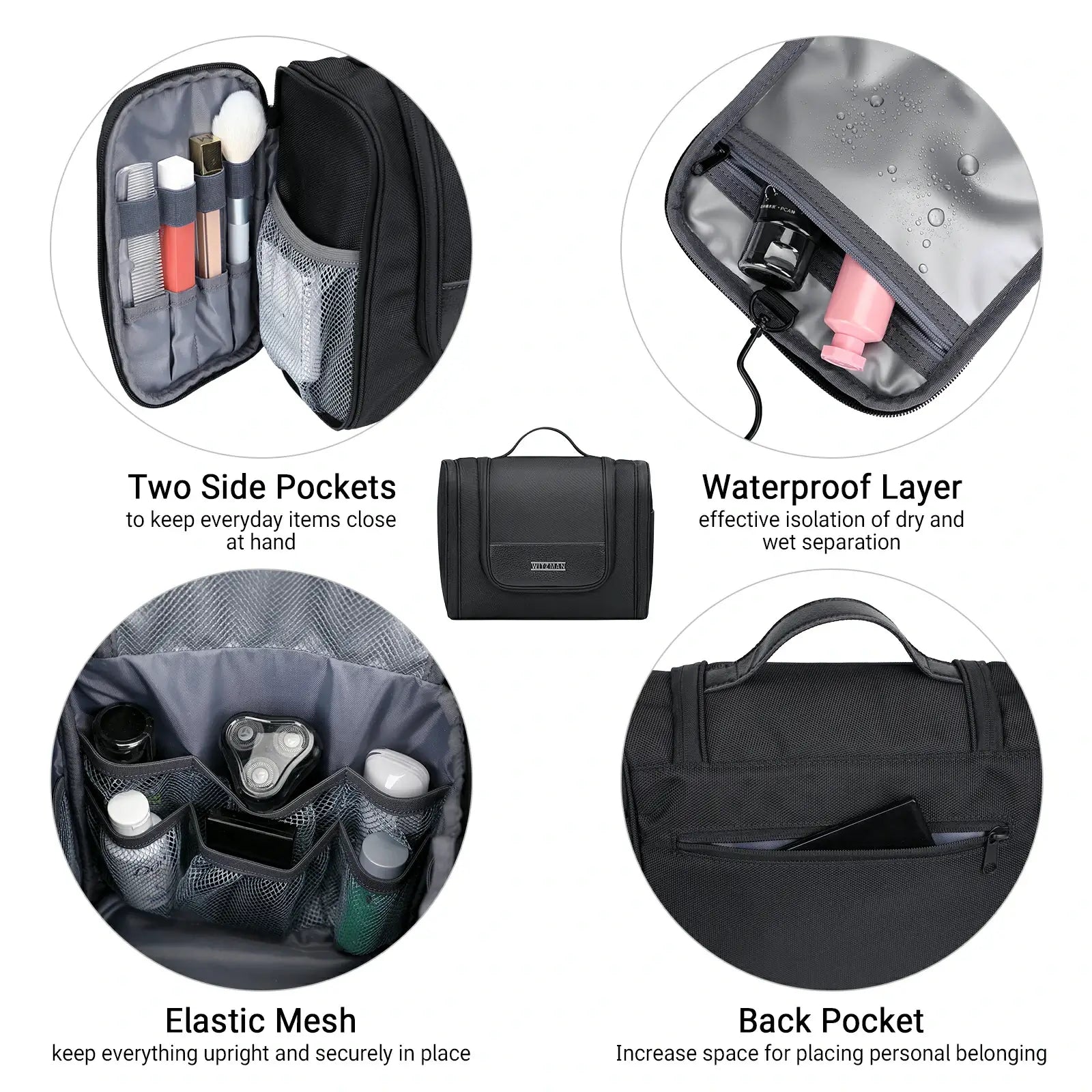 Black large toiletry bag for men
