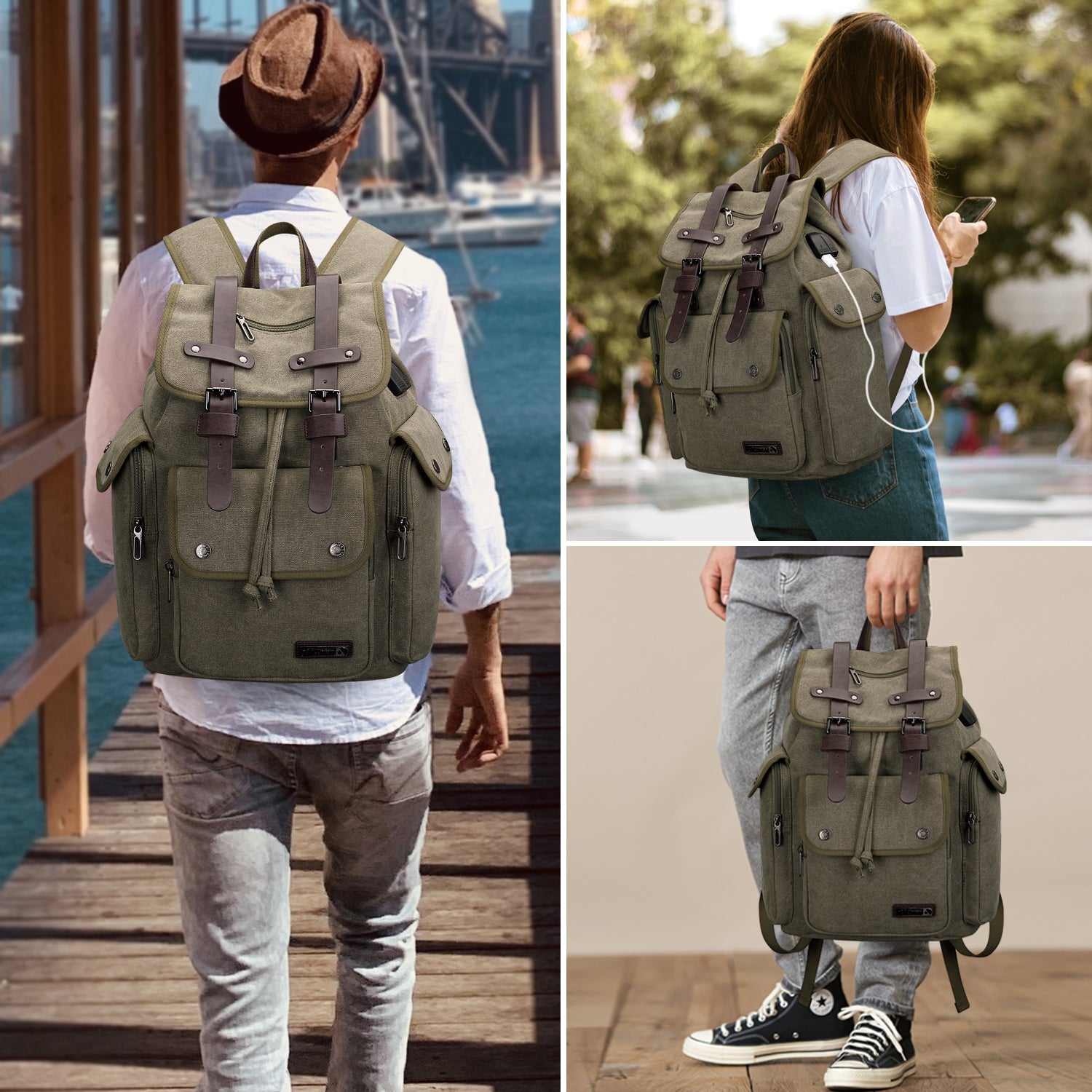 WITZMAN Canvas Backpack for Men Drawstring Backpack