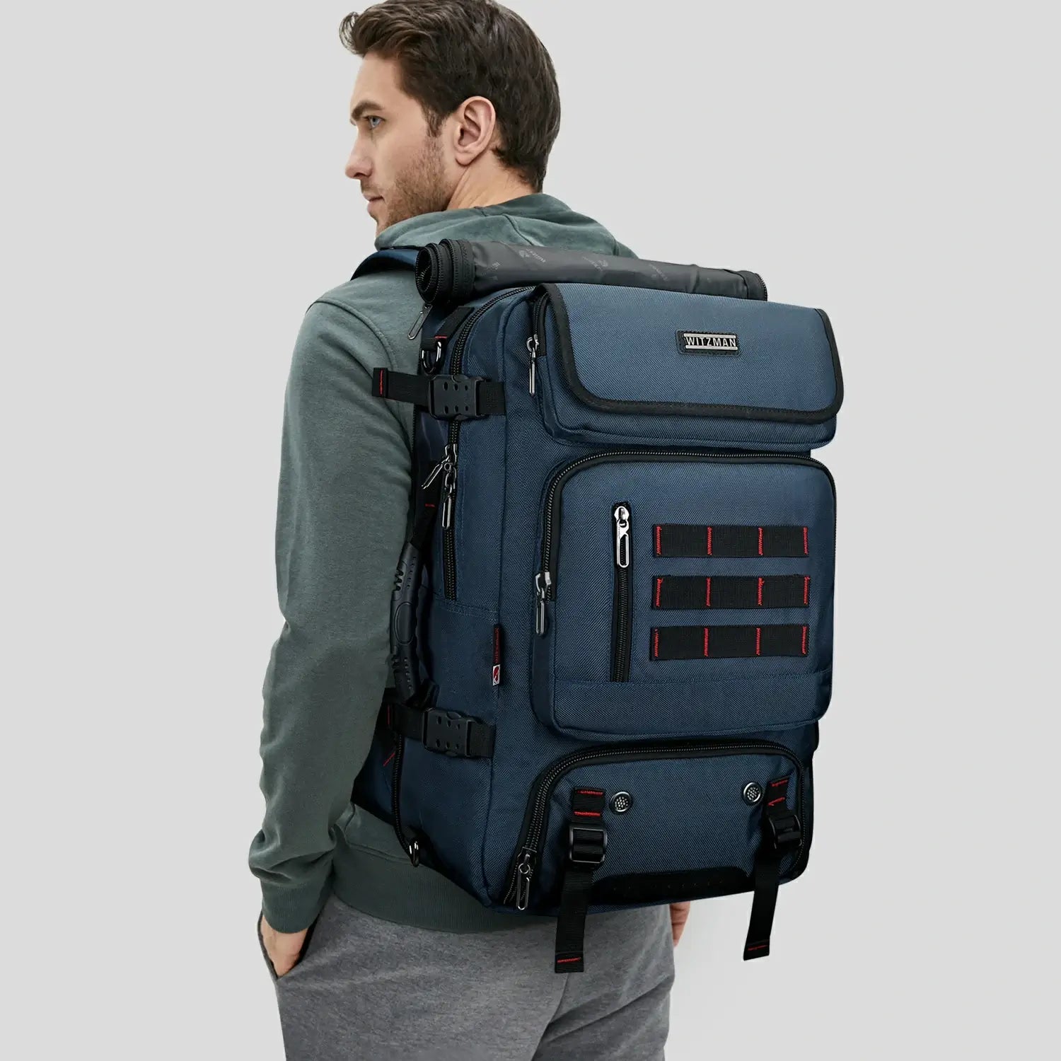 Multifunctional Leisure Carry on Travel Backpack sliver blue pack for men witzman b682 40L
