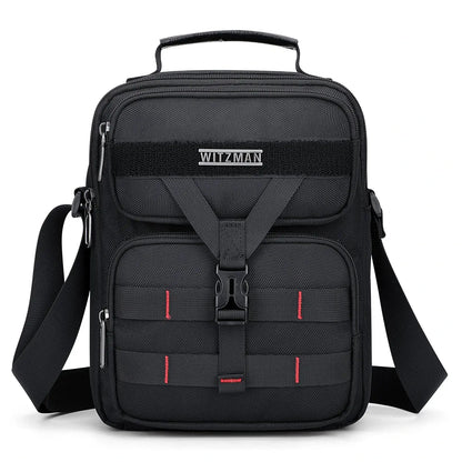 WITZMAN B707 nylon crossbody sling bag for men small travel shoulder messenger with anti-theft pocket and MOLLE webbing Black