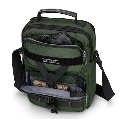 WITZMAN B707 nylon crossbody sling bag for men small travel shoulder messenger with anti-theft pocket and MOLLE webbing army green