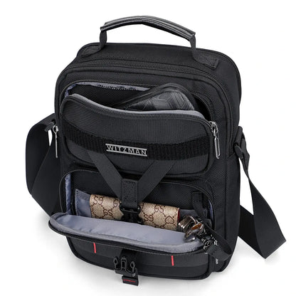 WITZMAN B707 nylon crossbody sling bag for men small travel shoulder messenger with anti-theft pocket and MOLLE webbing Black