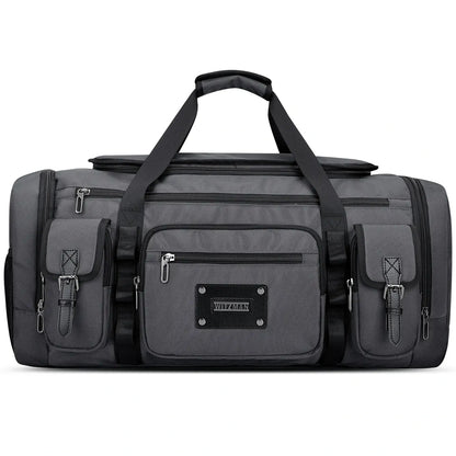 WITZMAN 54L silvery grey travel duffel bag for men with shoe compartment and wet-dry pocket main