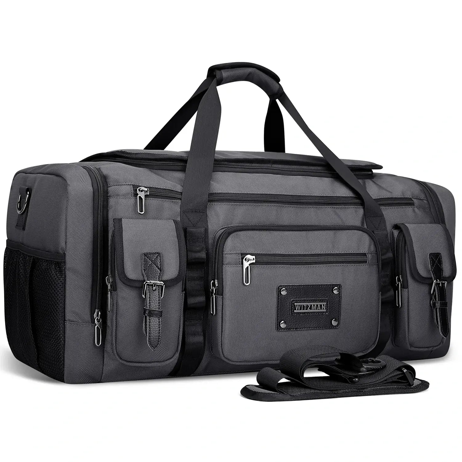 WITZMAN 54L silvery grey travel duffel bag for men with shoe compartment and wet-dry pocket 