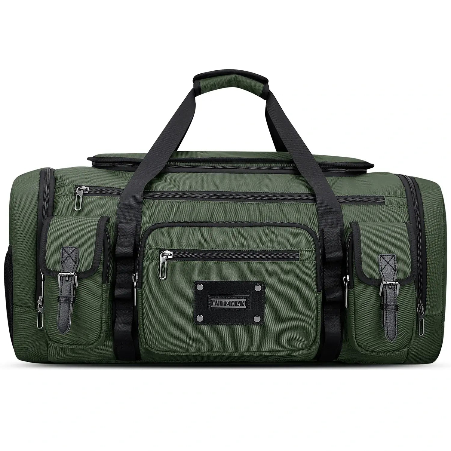 WITZMAN 54L army green travel duffel bag for men with shoe compartment and wet-dry pocket