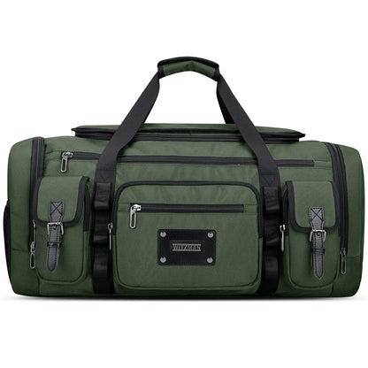 WITZMAN 54L army green travel duffel bag for men with shoe compartment and wet-dry pocket