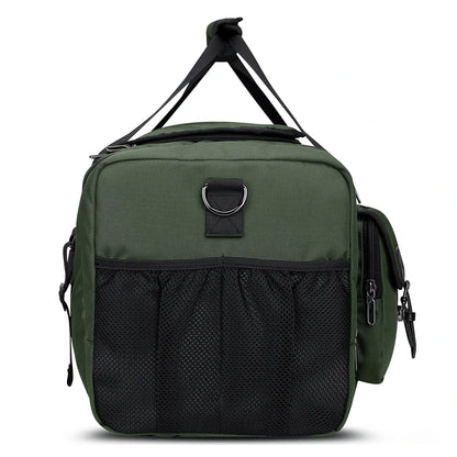 WITZMAN 54L army green travel duffel bag for men with shoe compartment and wet-dry pocket side