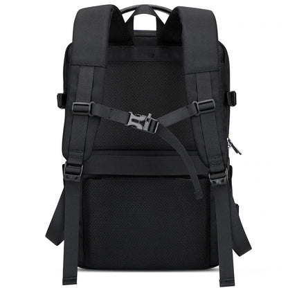 WITZMAN black nylon travel backpack for men with USB port and laptop compartment - black